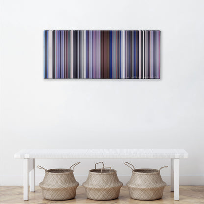 Punch-Drunk Love color palette canvas above a white bench with three woven baskets