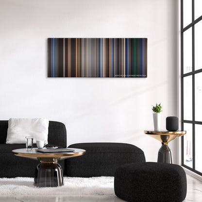 Patriot Games color palette canvas above a black sofa with a gold-topped table