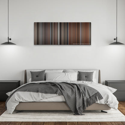My Cousin Vinny color palette canvas above a bed, between two black pendant lamps