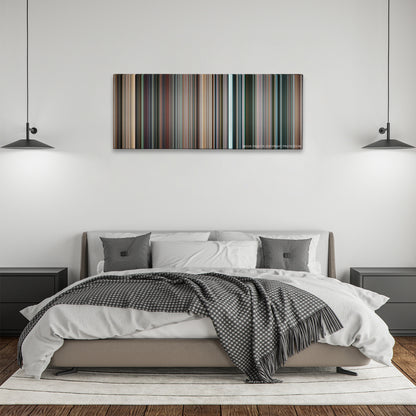 Star Trek color palette canvas above a bed, between two black pendant lamps