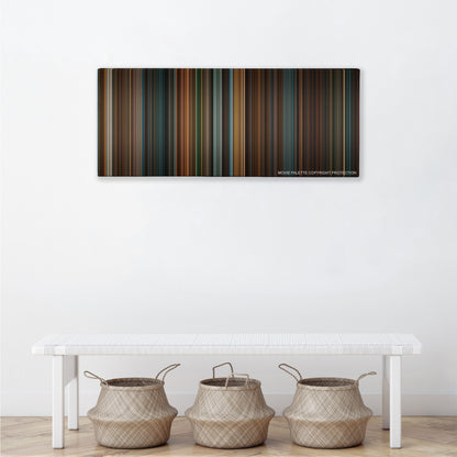 The Sorcerer's Apprentice color palette canvas above a white bench with three woven baskets