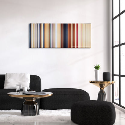 Baahubali: The Beginning color palette canvas above a black sofa with a gold-topped table