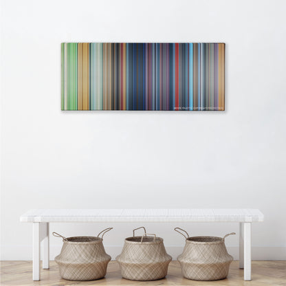 One Hundred and One Dalmatians color palette canvas above a white bench with three woven baskets