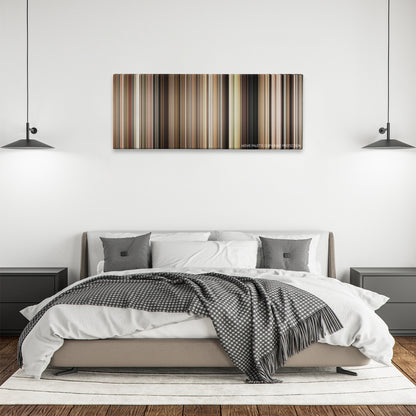 Bonnie and Clyde color palette canvas above a bed, between two black pendant lamps