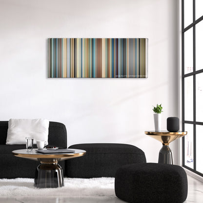 The Diving Bell and the Butterfly color palette canvas above a black sofa with a gold-topped table