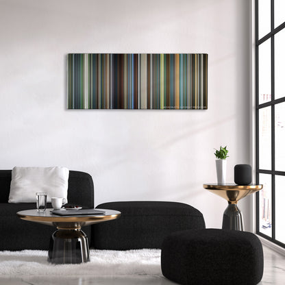 Snowden color palette canvas above a black sofa with a gold-topped table