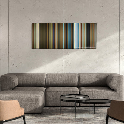 1408 color palette canvas on a concrete wall above a gray sectional sofa