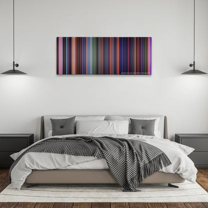 Hercules color palette canvas above a bed, between two black pendant lamps