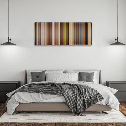 Just Go with It color palette canvas above a bed, between two black pendant lamps