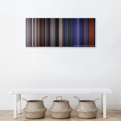 Predator 2 color palette canvas above a white bench with three woven baskets