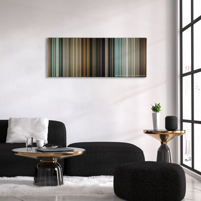 The Skin I Live In color palette canvas above a black sofa with a gold-topped table