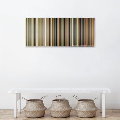 Marley & Me color palette canvas above a white bench with three woven baskets