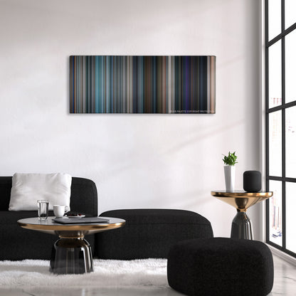 Jack Reacher: Never Go Back color palette canvas above a black sofa with a gold-topped table