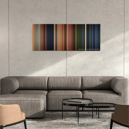 Monster House color palette canvas on a concrete wall above a gray sectional sofa