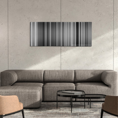 Sunset Blvd. color palette canvas on a concrete wall above a gray sectional sofa