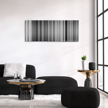 Sunset Blvd. color palette canvas above a black sofa with a gold-topped table