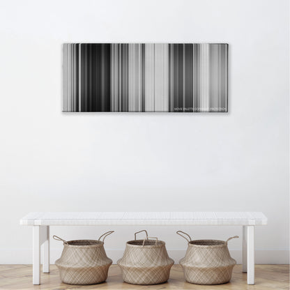 Paths of Glory color palette canvas above a white bench with three woven baskets