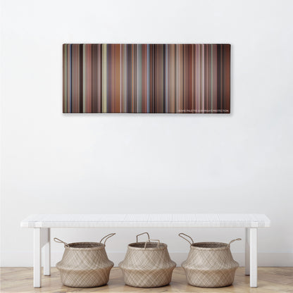 When Harry Met Sally... color palette canvas above a white bench with three woven baskets