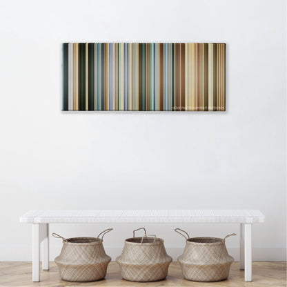 The Mexican color palette canvas above a white bench with three woven baskets