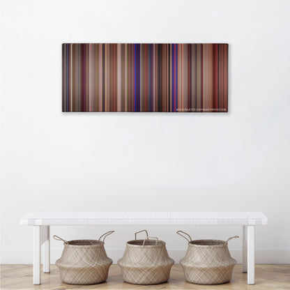 This Is Spinal Tap color palette canvas above a white bench with three woven baskets
