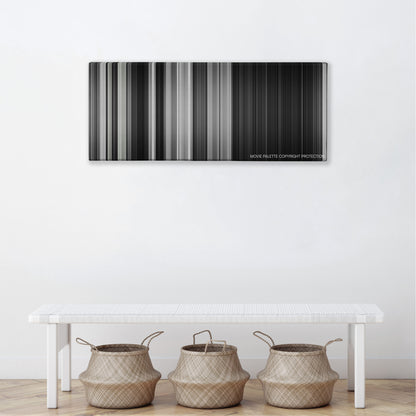 The Seventh Seal color palette canvas above a white bench with three woven baskets