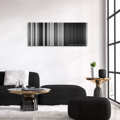 The Seventh Seal color palette canvas above a black sofa with a gold-topped table