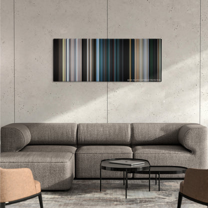 28 Weeks Later color palette canvas on a concrete wall above a gray sectional sofa