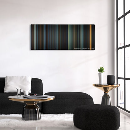 The Wolfman color palette canvas above a black sofa with a gold-topped table