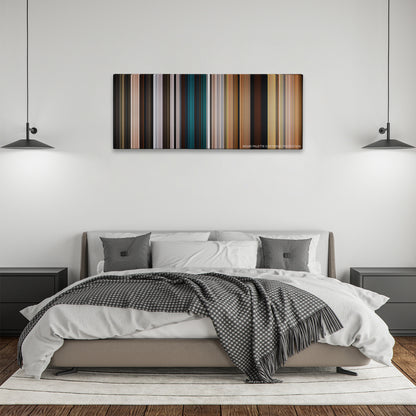 The Chronicles of Narnia: The Lion, the Witch and the Wardrobe color palette canvas above a bed, between two black pendant lamps