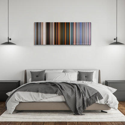 Spider-Man: Far from Home color palette canvas above a bed, between two black pendant lamps