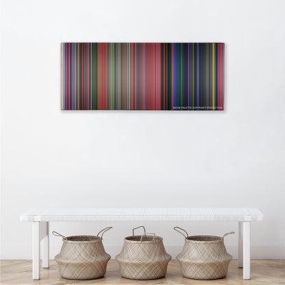 Sleeping Beauty color palette canvas above a white bench with three woven baskets