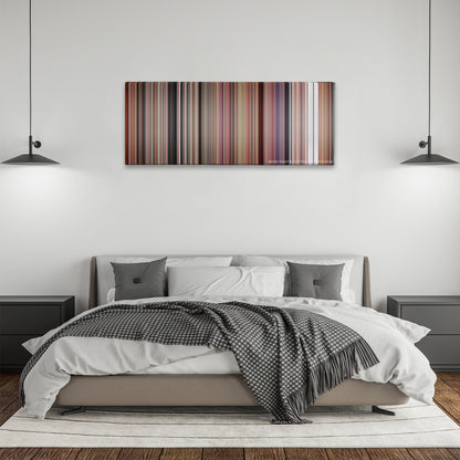 Willy Wonka & the Chocolate Factory color palette canvas above a bed, between two black pendant lamps