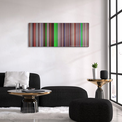 Natural Born Killers color palette canvas above a black sofa with a gold-topped table