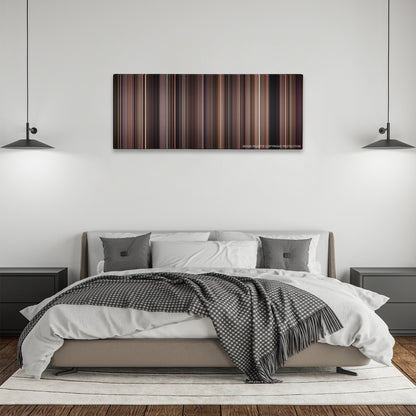 High Fidelity color palette canvas above a bed, between two black pendant lamps