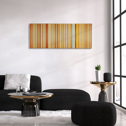 The Royal Tenenbaums color palette canvas above a black sofa with a gold-topped table