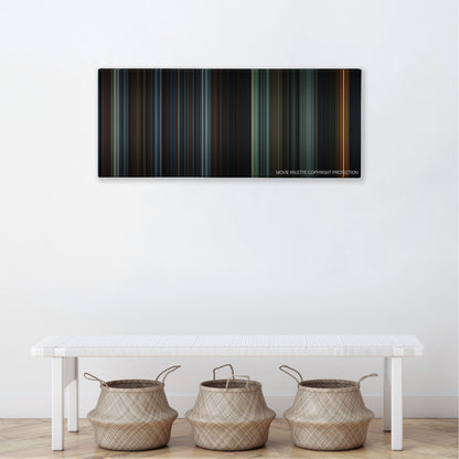 The Wolfman color palette canvas above a white bench with three woven baskets