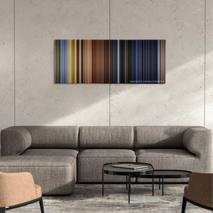 101 Dalmatians color palette canvas on a concrete wall above a gray sectional sofa
