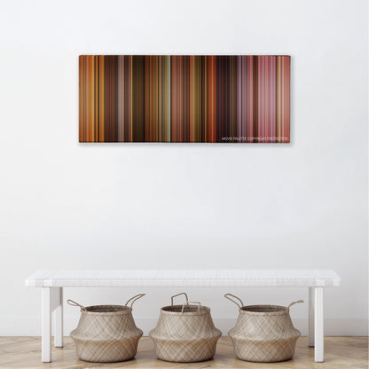 Dancer in the Dark color palette canvas above a white bench with three woven baskets