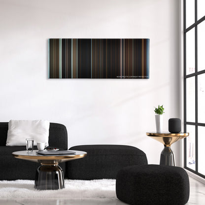 The Name of the Rose color palette canvas above a black sofa with a gold-topped table