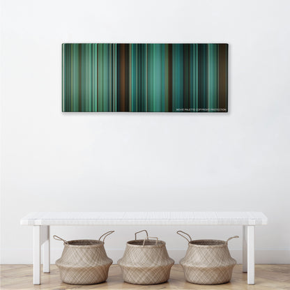 Twilight color palette canvas above a white bench with three woven baskets