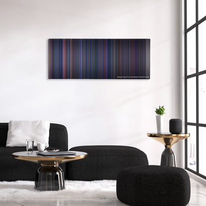 Crimson Tide color palette canvas above a black sofa with a gold-topped table