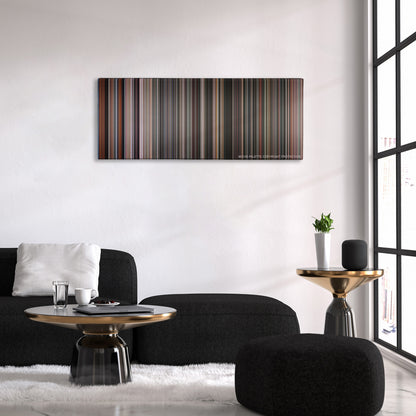 Apollo 13 color palette canvas above a black sofa with a gold-topped table