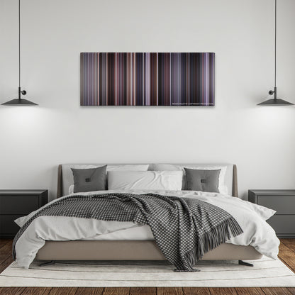 The Departed color palette canvas above a bed, between two black pendant lamps