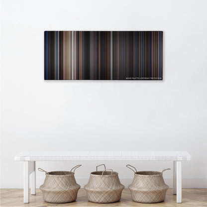 The Punisher color palette canvas above a white bench with three woven baskets