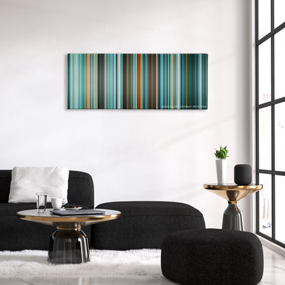 Filth color palette canvas above a black sofa with a gold-topped table