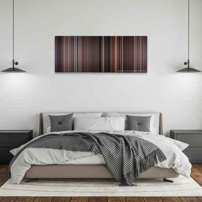 Big Trouble in Little China color palette canvas above a bed, between two black pendant lamps