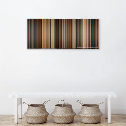 Next color palette canvas above a white bench with three woven baskets
