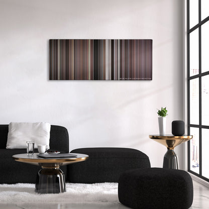 Rocky IV color palette canvas above a black sofa with a gold-topped table