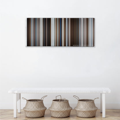 Fargo color palette canvas above a white bench with three woven baskets