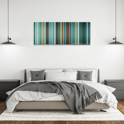 Filth color palette canvas above a bed, between two black pendant lamps
